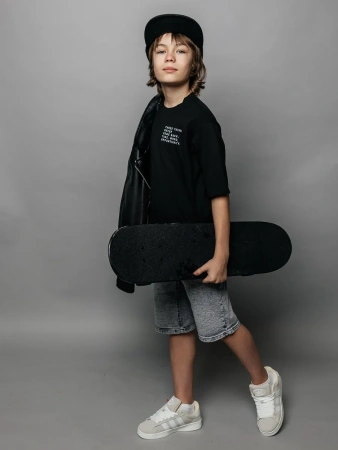 Футболка для мальчика черная оверсайз с принтом подростковая