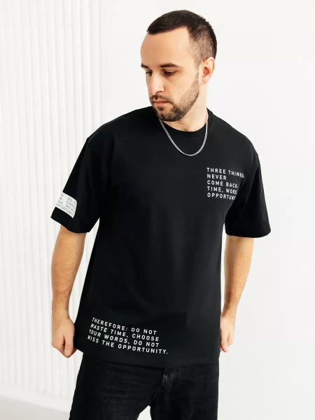 Футболка оверсайз черная плотная хлопок с лайкрой