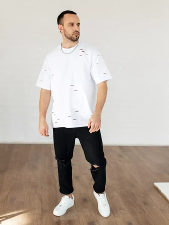 Футболка мужская базовая рваная оверсайз с дырками