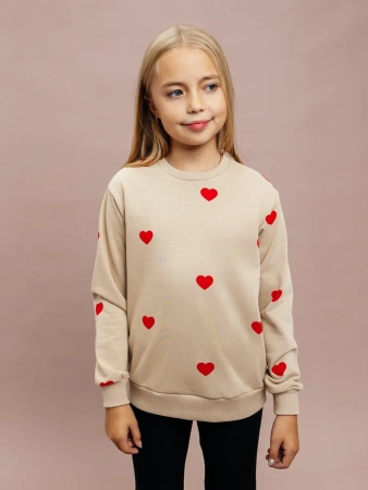 Свитшот для девочки нарядный с принтом сердечки