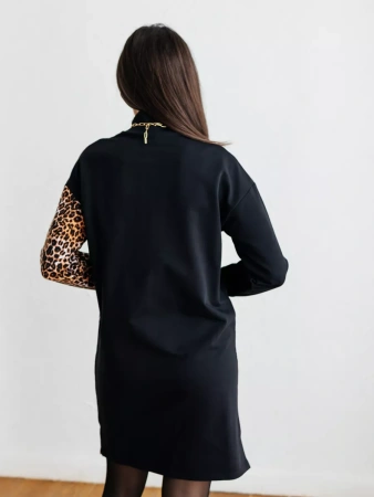 Трикотажное платье водолазка леопардовое футер теплое плф597
