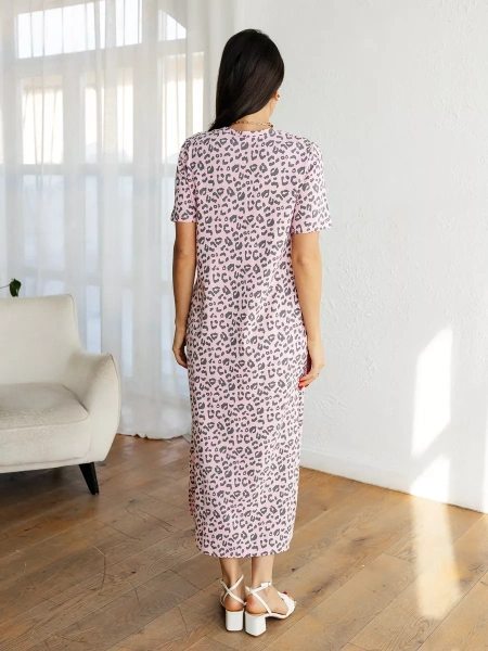 Платье леопардовое нарядное хлопок длинное ПЛК609