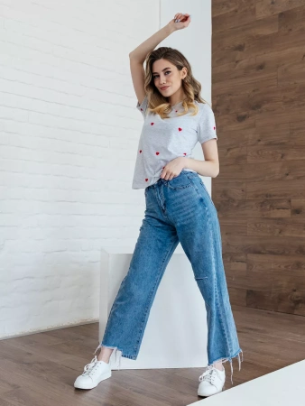 Футболка прямая с сердечками хлопок больших размеров ФК561