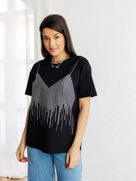 Футболка с принтом базовая хлопок имитация страз