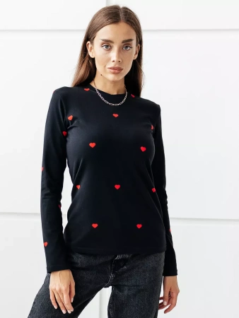 Лонгслив с сердечками женский облегающий с принтом дк571