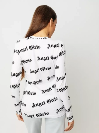 Лонгслив белый с принтом облегающий дк571