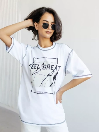 Футболка летняя оверсайз с принтом большие размеры