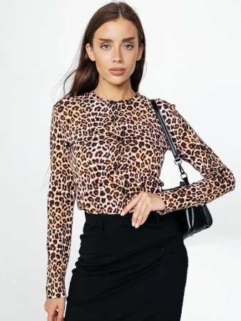 Лонгслив леопардовый женский облегающий с принтом дк571