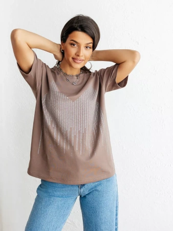 Футболка с принтом базовая хлопок имитация страз новогодняя