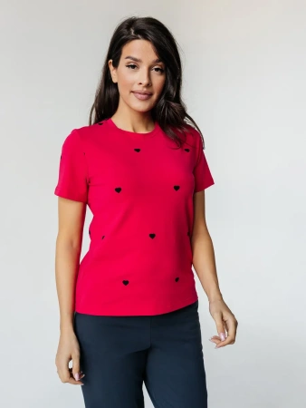 Футболка прямая с сердечками хлопок больших размеров ФК561