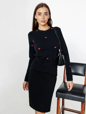 Лонгслив с сердечками женский облегающий с принтом дк571