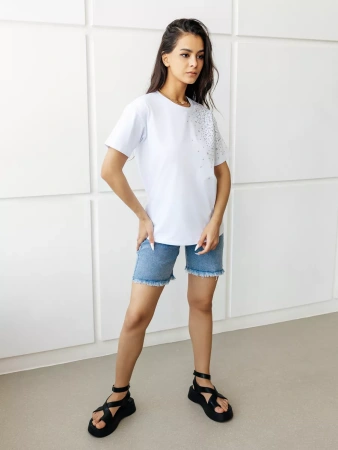 Футболка с принтом базовая хлопок имитация страз новогодняя