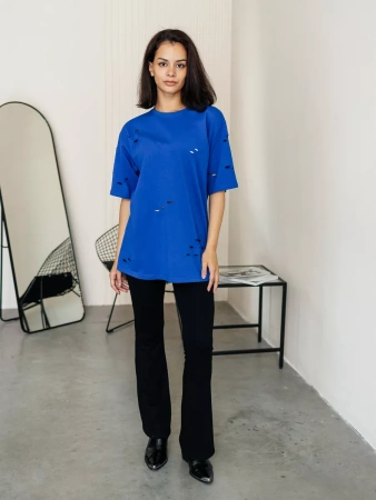 Футболка хлопок оверсайз большого размера с дырками рваная