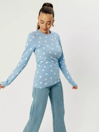 Лонгслив в горошек женский облегающий с принтом дк571