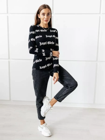 Лонгслив черный женский облегающий с надписью дк571