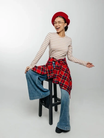 Лонгслив тельняшка большого размера джемпер