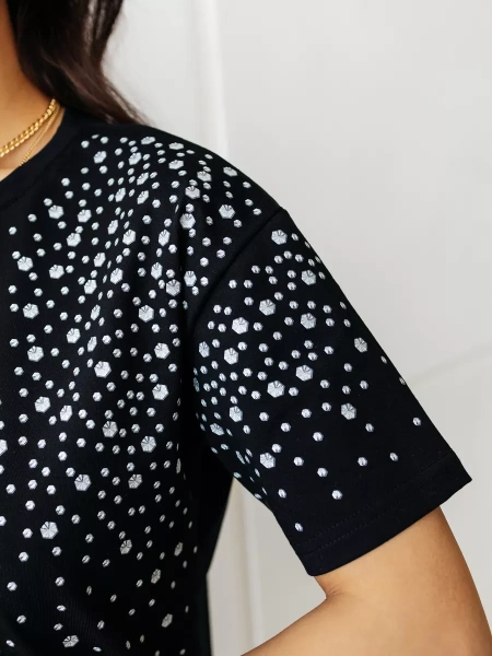 Футболка женская с принтом базовая хлопок имитация страз