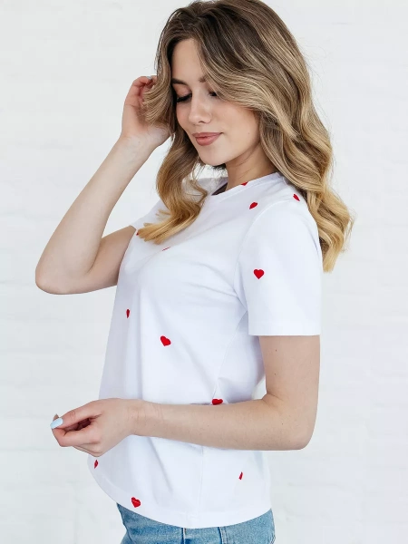 Футболка с сердечками хлопок больших размеров ФК561