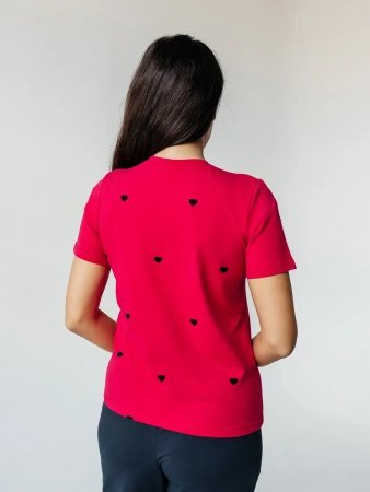 Футболка прямая с сердечками хлопок больших размеров ФК561