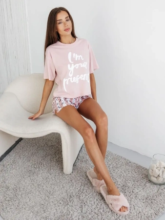 Пижама женская с шортами и футболкой оверсайз хлопок