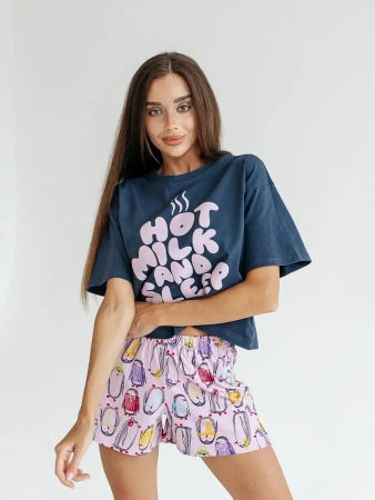 Пижама женская с шортами большие размеры хлопок