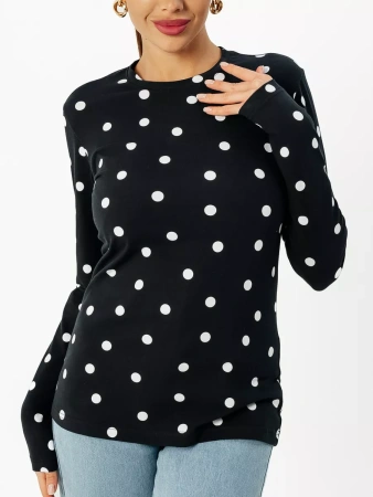 Лонгслив в горошек черный облегающий с принтом дк571