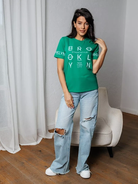 Футболка хлопок с принтом летняя больших размеров ФК562