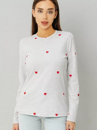 Лонгслив с сердечками облегающий с принтом дк571