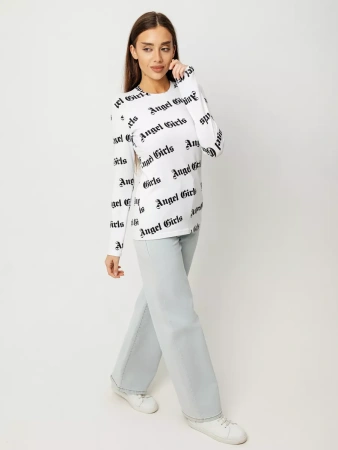 Лонгслив белый с принтом облегающий дк571