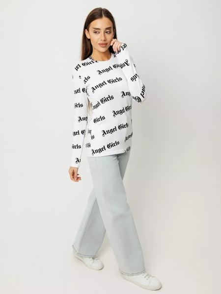 Лонгслив белый с принтом облегающий дк571