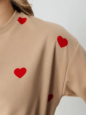 Свитшот женский с сердечками больших размеров ДФ580