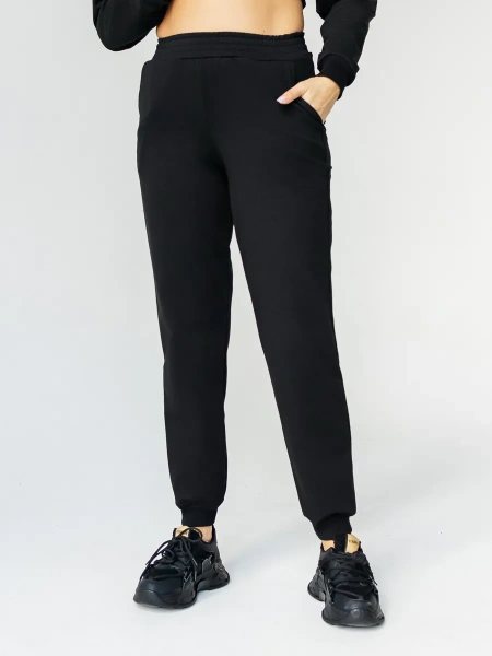 Брюки джоггеры на резинке домашние черные БФ595