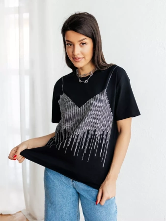 Футболка с принтом базовая хлопок имитация страз