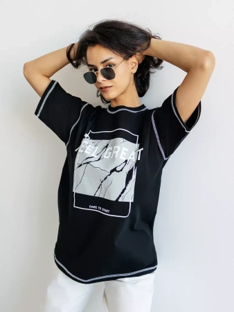 Футболка летняя оверсайз с принтом большие размеры