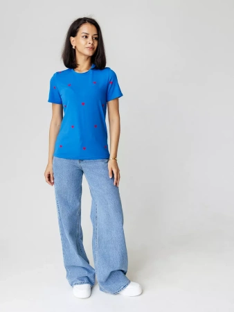 Футболка нарядная с сердечками хлопок больших размеров Ф561