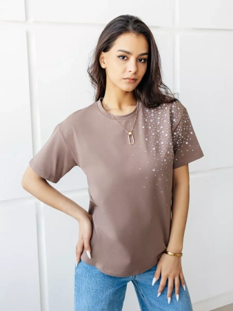 Футболка с принтом базовая хлопок имитация страз новогодняя