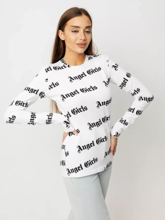 Лонгслив белый с принтом облегающий дк571