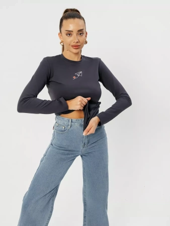 Лонгслив женский облегающий с принтом нарядный ДК589