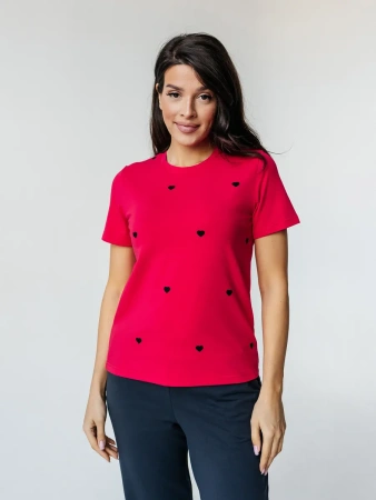 Футболка прямая с сердечками хлопок больших размеров ФК561