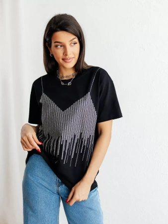 Футболка с принтом базовая хлопок имитация страз