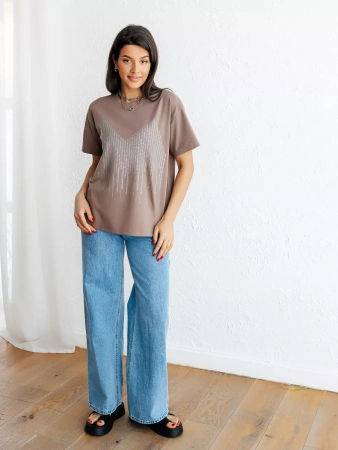 Футболка с принтом базовая хлопок имитация страз новогодняя