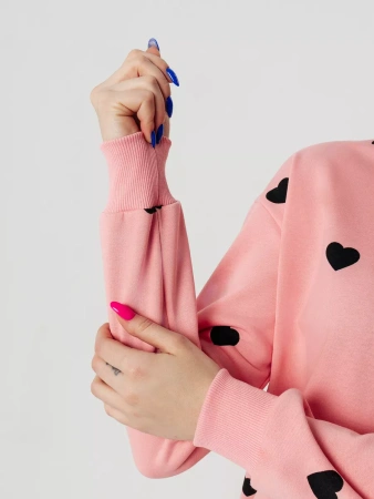 Свитшот женский с сердечками кофта больших размеров ДФ580