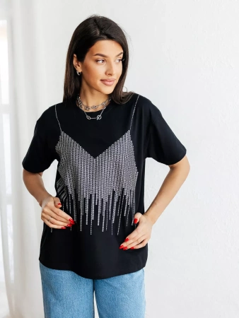 Футболка с принтом базовая хлопок имитация страз