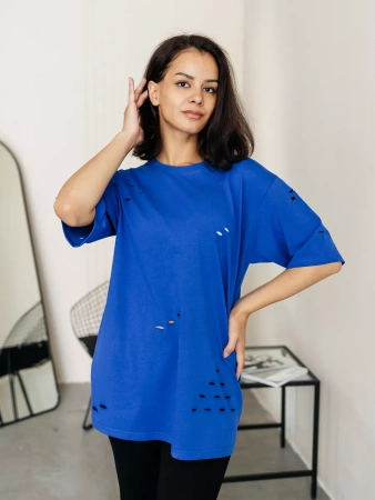 Футболка хлопок оверсайз большого размера с дырками рваная