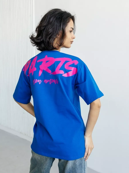 Футболка с принтом оверсайз летняя больших размеров PARIS