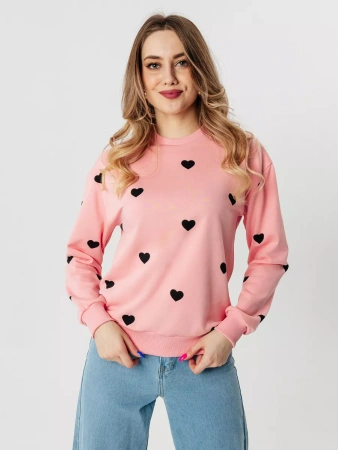 Свитшот женский с сердечками кофта больших размеров ДФ580