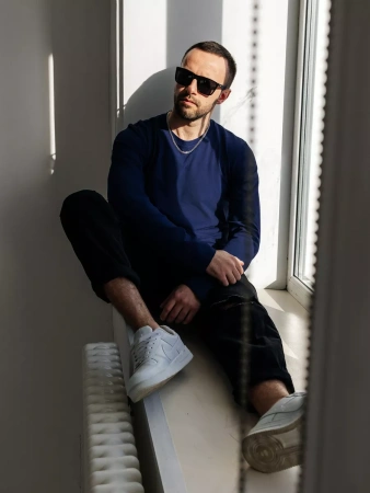 Лонгслив синий свитшот футболка с длинным рукавом