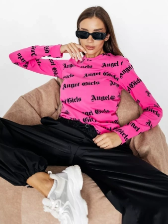 Лонгслив розовый женский облегающий с принтом дк571