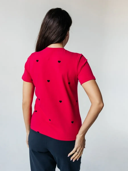 Футболка прямая с сердечками хлопок больших размеров ФК561