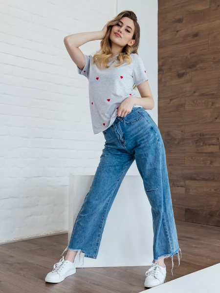 Футболка прямая с сердечками хлопок больших размеров ФК561